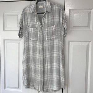 Gray and White Plaid Dress with Pockets
